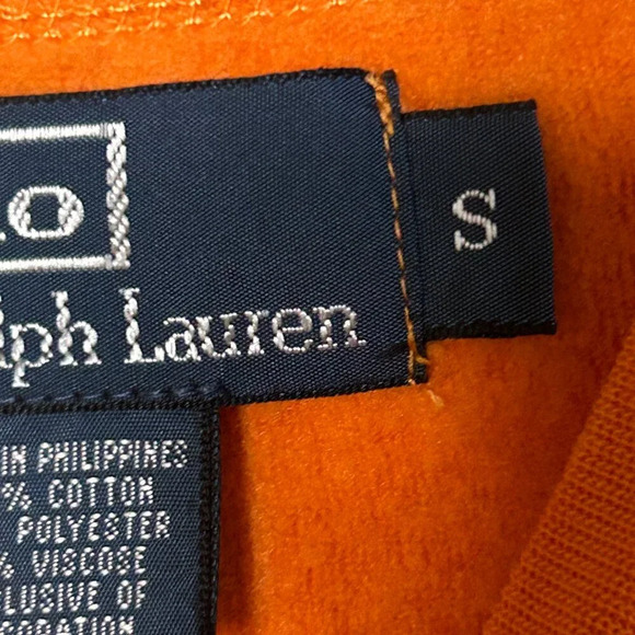 Polo by Ralph Lauren Vintage Orange Fleece Lined French Terry Sweatshirt Small - Picture 2 of 8